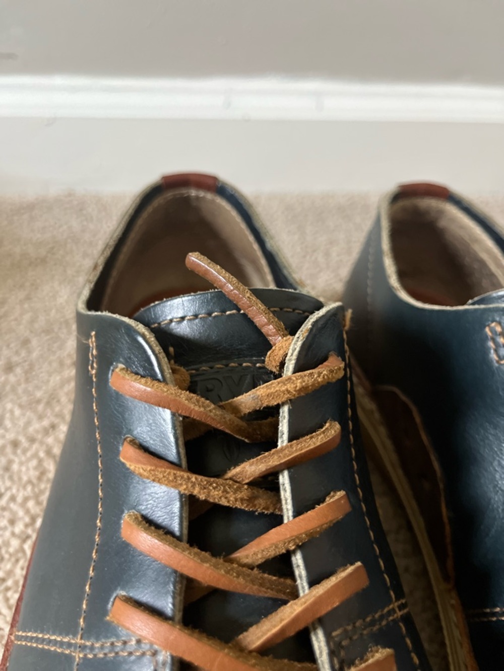 Frye Navy Leather Walker Oxfords with Brown Leather Laces - Picture 7 of 15